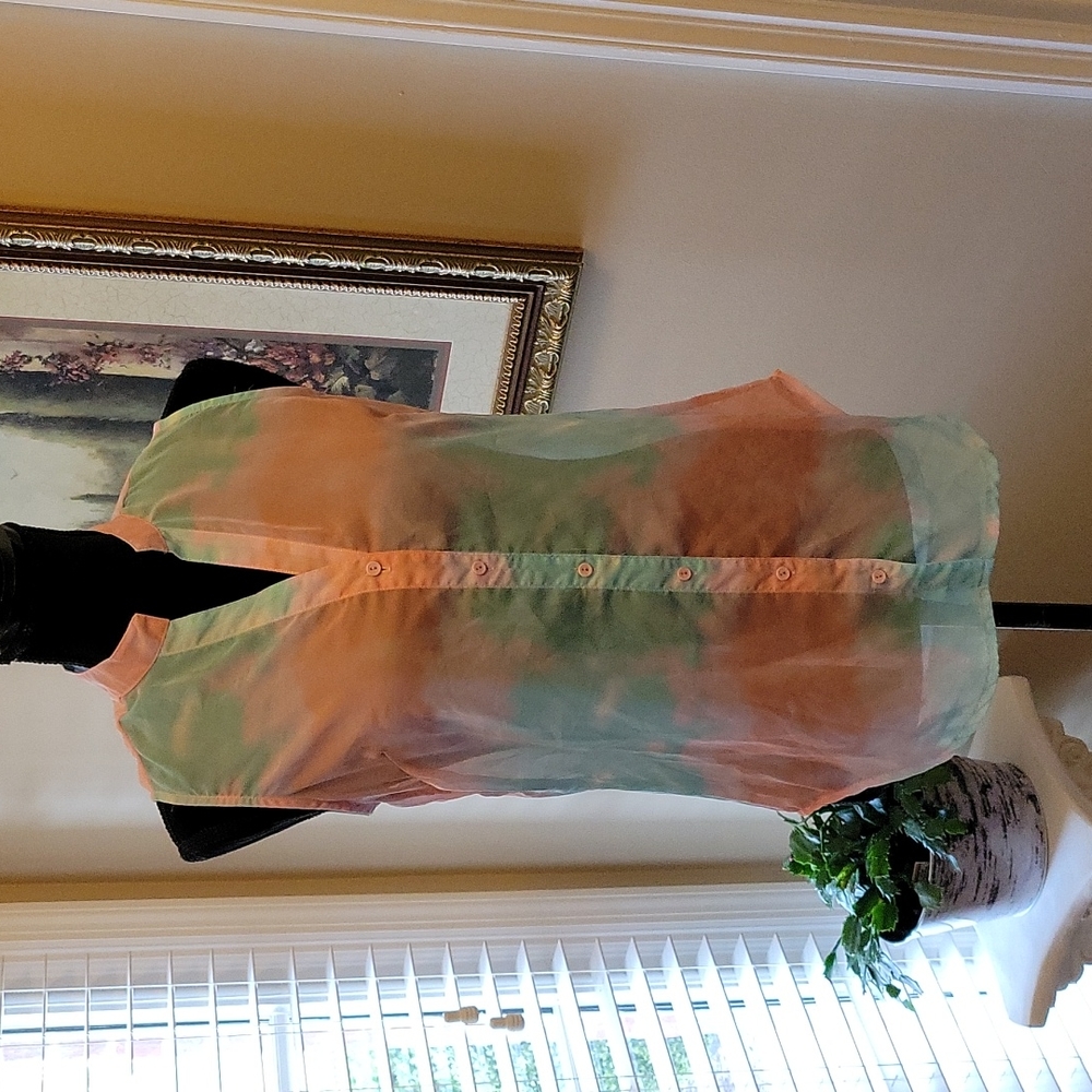 Rue 21 pastel pink & blue sheer sleeveless top button front open back Small NEW…